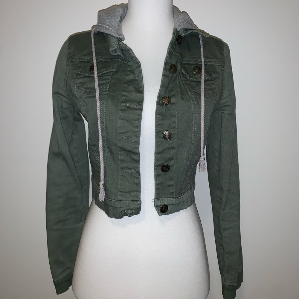 Women’s Green Hooded Army Jean Jacket, Cropped